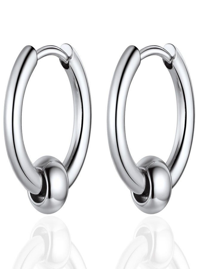 KeyStyle Surgical Steel Beads Huggie For Men, Ball Hoop Earrings Hypoallergenic Piercing Small Endless Ball Circle Hoop Earrings for Earlobe - Image 1